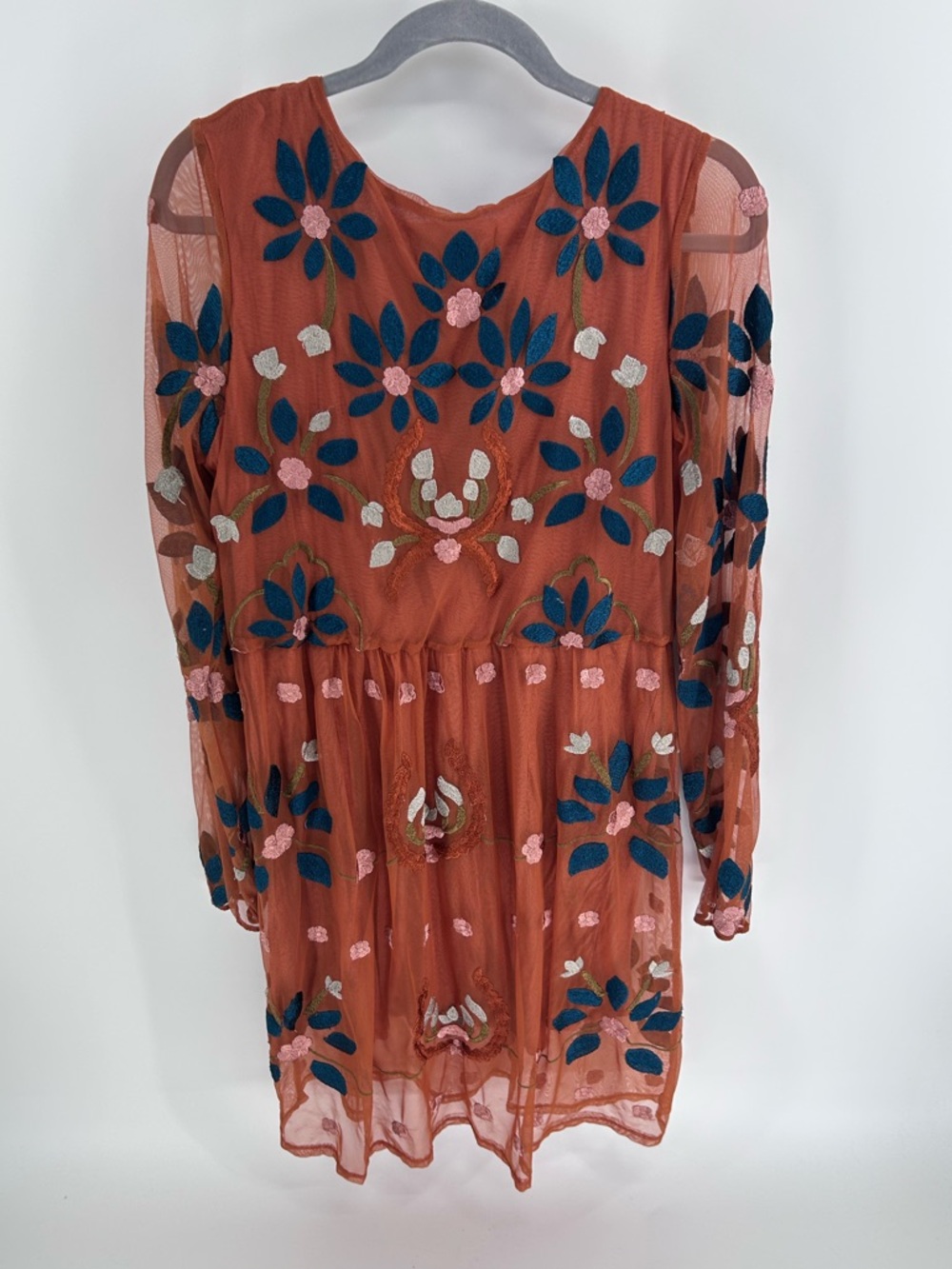 Philosophy Embroidered Rust Orange Floral Mesh Dress | Large - Picture 2 of 4